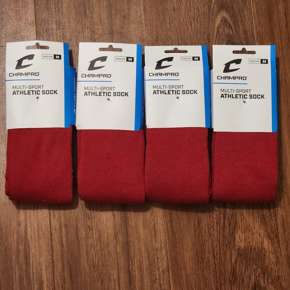 Champro Red Multi-Sport Athletic Socks X4 - Picture 1 of 3